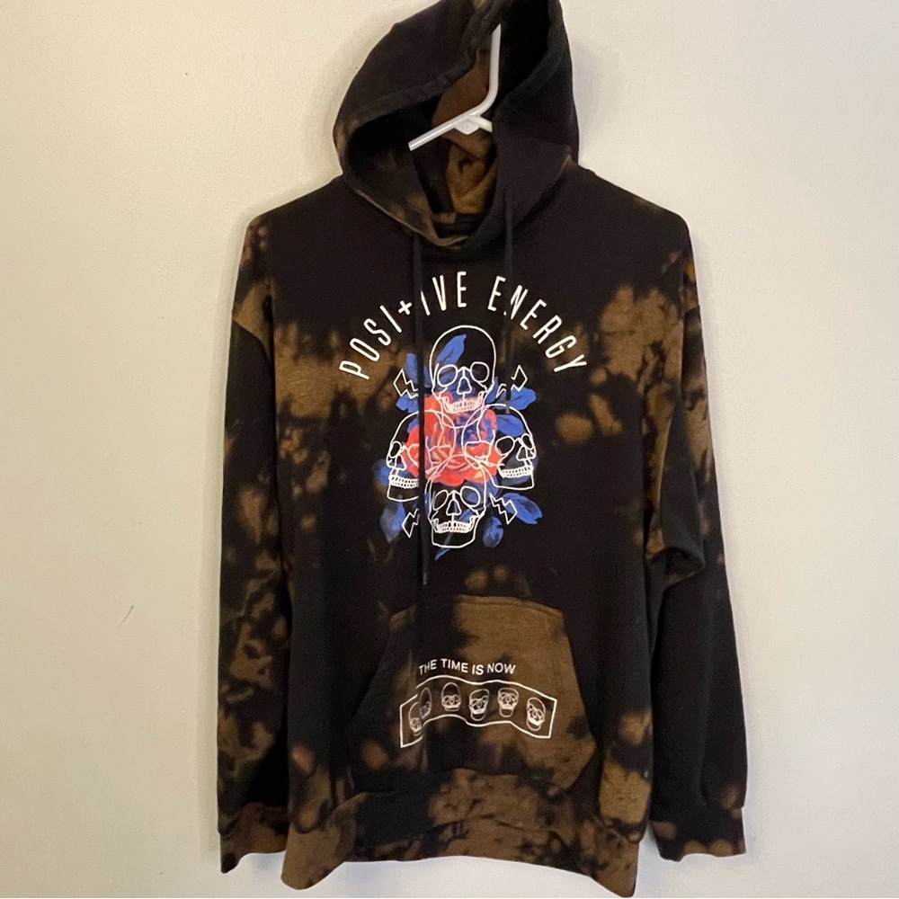 Positive Energy Black and Brown Tie Dye Skull Hoodie